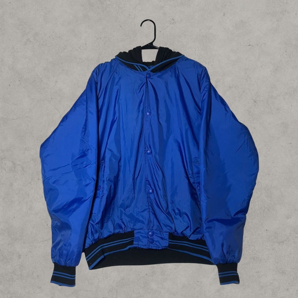Cabelas Outdoor Gear Hooded Bomber Jacket Royal Blue Mens Large Vintage Style